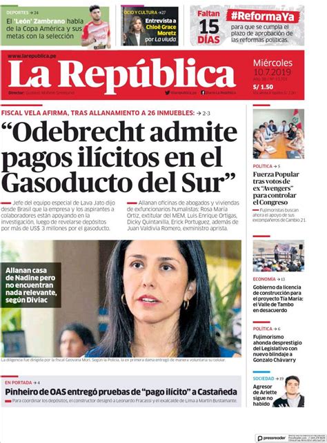 Periódico La Republica Perú Periódicos De Perú Edición De Miércoles