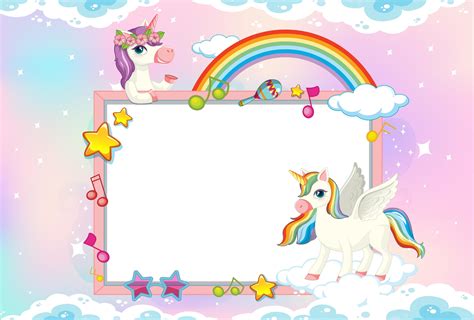 blank banner  cute unicorns  sky  vector art  vecteezy