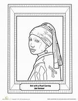 Pearl Girl Earring Painting Coloring Pages Paintings Worksheet Worksheets Fifth Grade Famous Choose Board Kids Sheets Education History sketch template