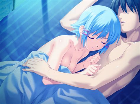 Bed Blue Hair Game Cg Himuro Rikka Koutaro Nude Short Hair