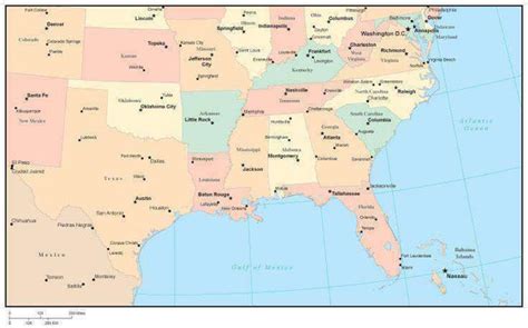 usa south region map  state boundaries capital  major cities