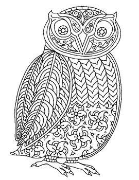 owl zentangle coloring page  pamela kennedy teachers pay teachers