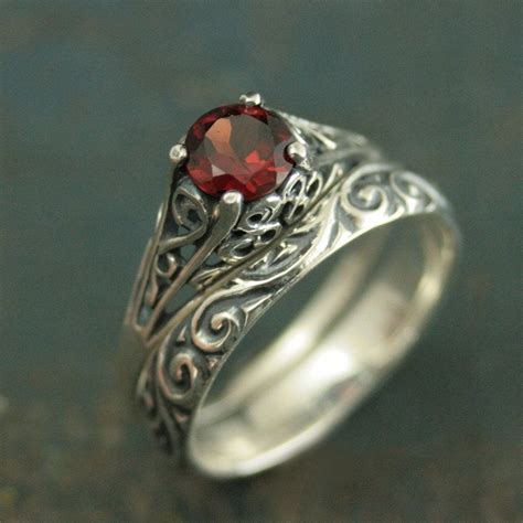 Garnet Bridal Ring Set The Cinderella Silver Antique Style Engagement