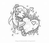 Anime Valentines Coloring Pages Stamp Digital Stamps Instant Heart Cute sketch template
