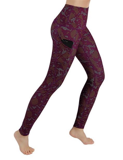 Ododos High Waist Out Pocket Printed Yoga Capris Pants Tummy Control