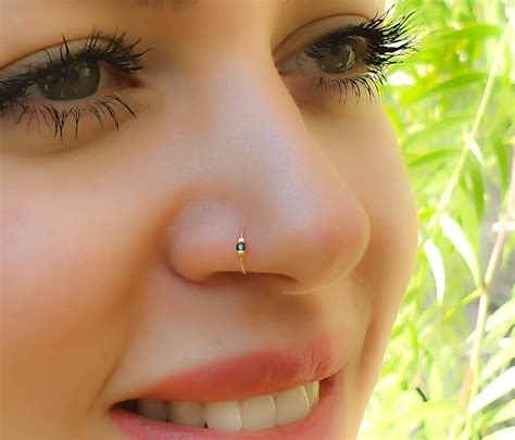 thin and tiny blue nose ring 7mm 24 gauge 14k gold filled nose