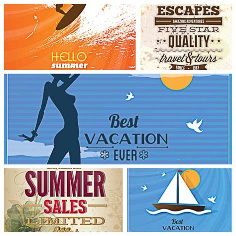 vector summer illustration cards set free download