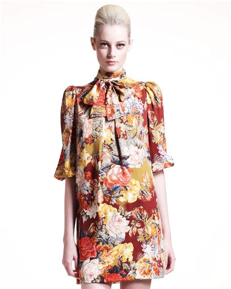 Dolce And Gabbana Cotton Floral And Bird Print Dress In Pink