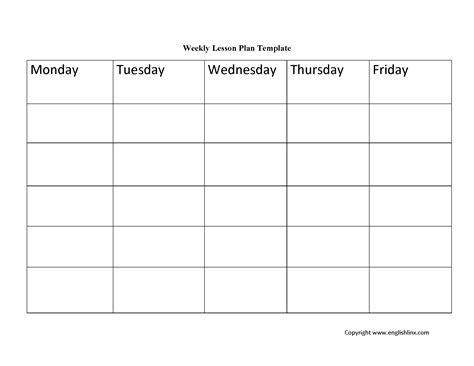 weekly lesson plan blank template calendar template printable