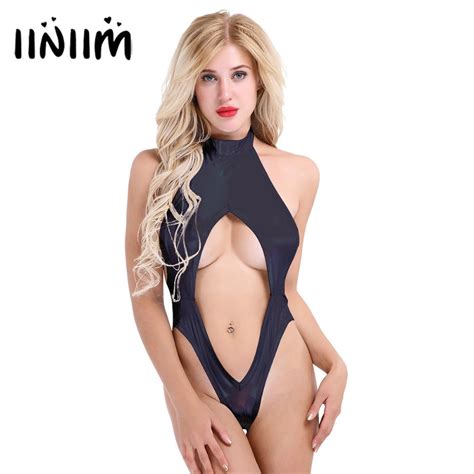 buy women shiny soft faux leather one piece high cut