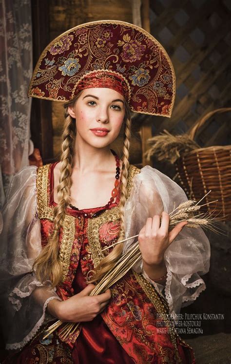 À La Russe Girl In A Stylized Russian Costume And Kokoshnik A