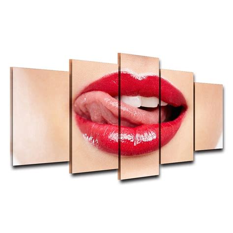 5 pieces canvas wall art red lips abstract pictures watercolor sexy
