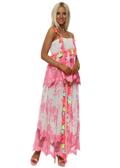 Laurie And Joe Paradie Pink Lace Maxi Skirt And Top Set