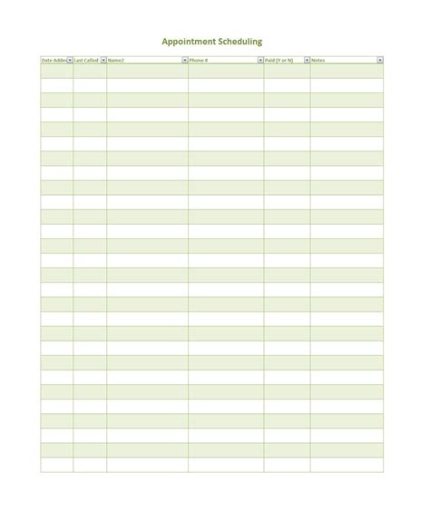 appointment sheet template word