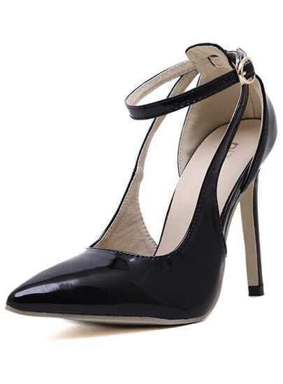 black stiletto high heel buckle pumps shein sheinside