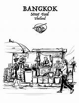 Alimento Tailandia Venditore Ambulante sketch template