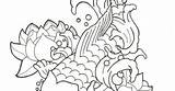 Koi Lotus Coloring Flowers Pages sketch template