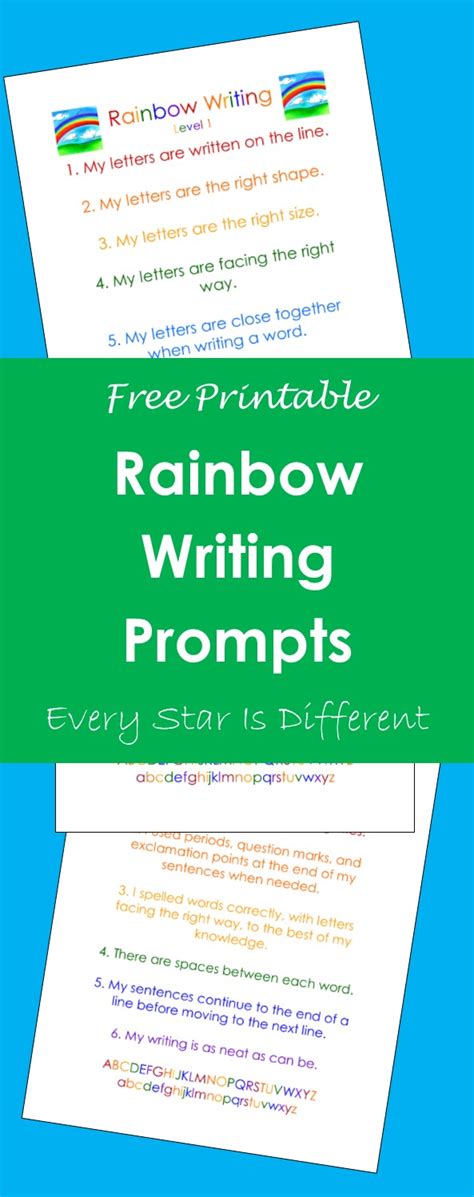 rainbow writing prompts  printable  star