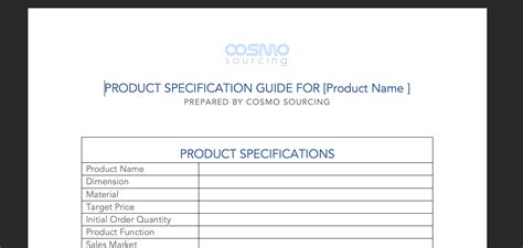 product specification sheet   fba product step  step guide cosmo