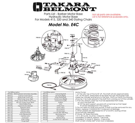 takara belmont chair parts