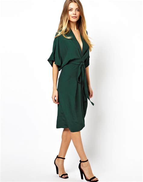 lyst asos midi dress  kimono sleeves  green