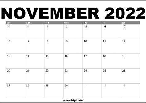 november  uk calendar printable  hipiinfo calendars