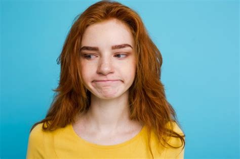 Headshot Portrait Of Happy Ginger Red Hair Girl With