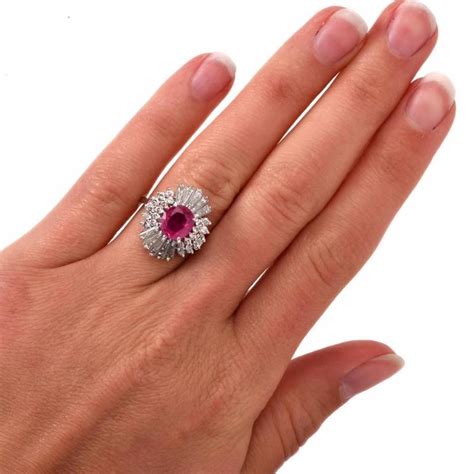 ruby baguette diamond platinum ballerina ring for sale at 1stdibs