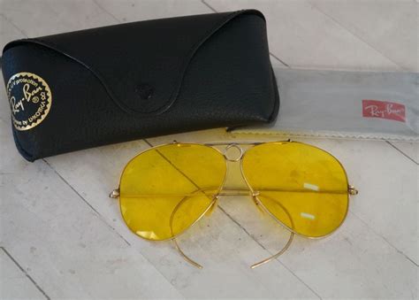 vintage bandl ray ban yellow kalichrome bullet hole aviator shooting glasses
