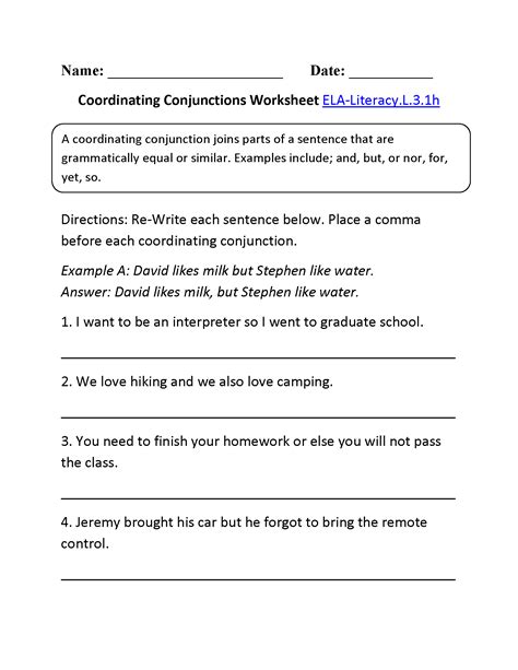 coordinating conjunctions worksheet    pinterest