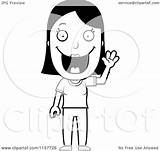 Waving Woman Clipart Happy Cartoon Coloring Outlined Vector Thoman Cory Royalty sketch template