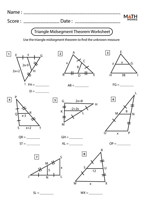 midsegment   triangle worksheets math monks