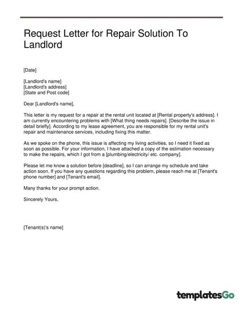 letter  landlord  repairs samples templates