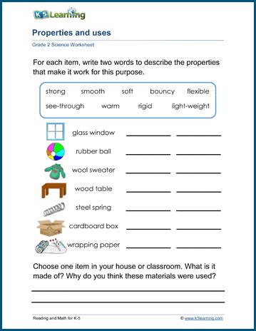 material properties   worksheets  learning