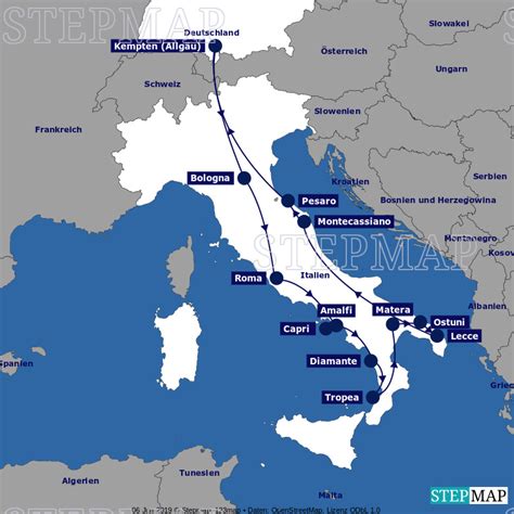 stepmap italien rundreise  landkarte fuer mitteleuropa
