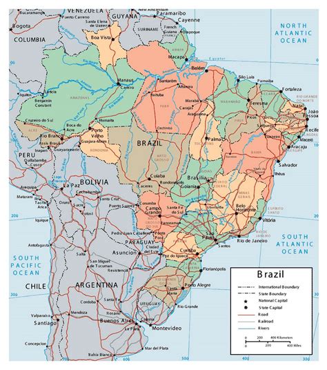 large detailed political and administrative map of brazil brazil south america mapsland