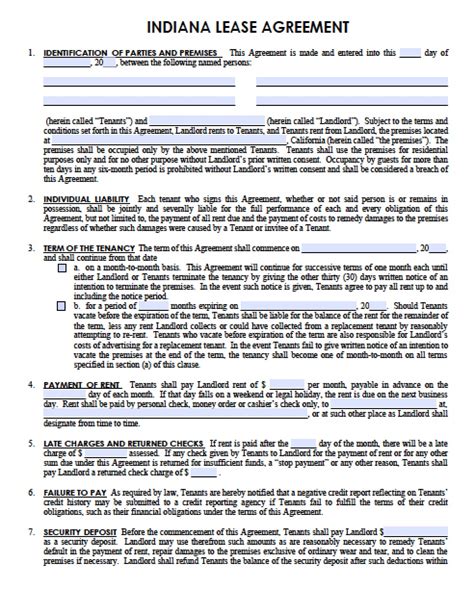 indiana standard residential lease agreement template  word