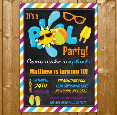 pool party invitation   boy printable digital  birthday