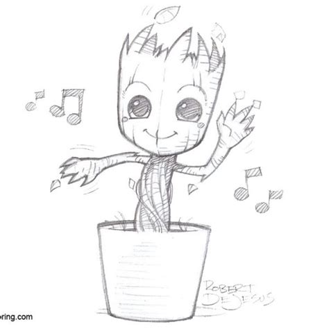 baby groot coloring pages  headphone  printable coloring pages