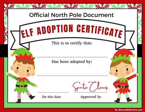 elf adoption certificate printable  png template
