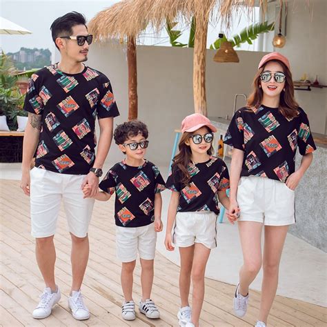 summer family matching outfits dad son mom girls sport sets vacation short sleeve  shirtshorts