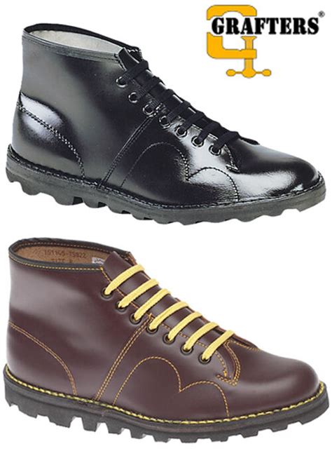 mens boys  black wine red leather grafters monkey boots uk   ebay