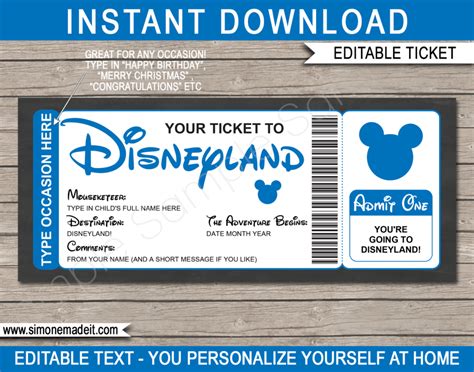printable disneyland ticket template