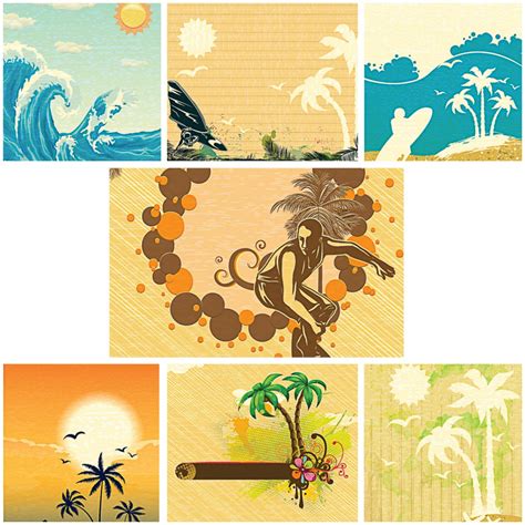 summer surf illustrations set vector free download