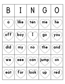 sight word bingo sheets prek st  sailing   common core