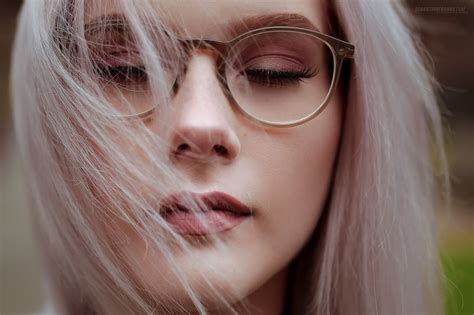 wallpaper face portrait closeup women with glasses closed eyes