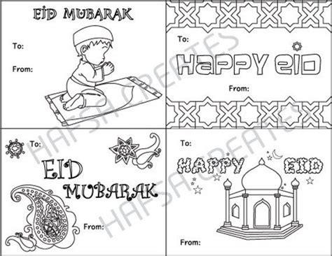 happy eid mubarak printable coloring cards digital file  perfect