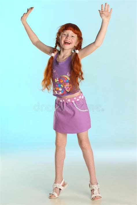 Little Redhead Pre Teen Fashion Girl Model In A Summer Clothes Stock