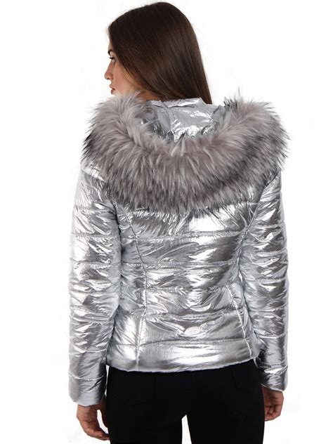 womens puffer jacket wet look bubble faux fur coat size 12 8 10 14 16