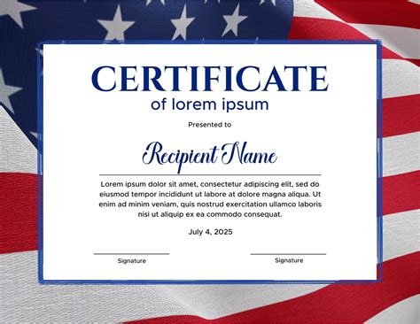 printable american flag certificate template